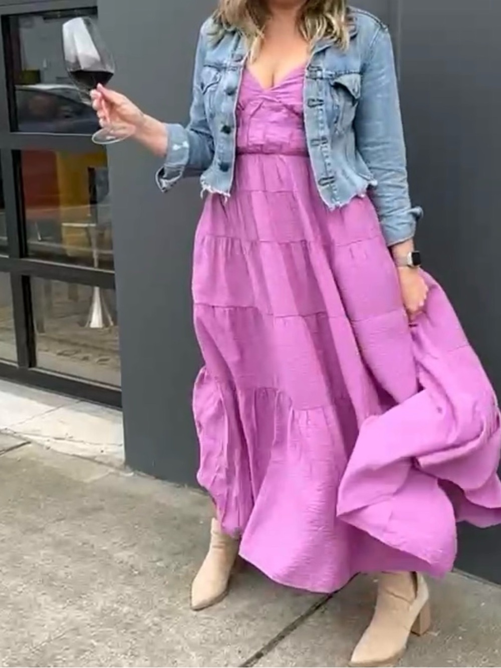 Women's Magenta Lavender Purple Tiered Maxi Dress with Spaghetti Straps